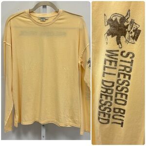 NWOT Paloma Wool Organic Cotton Amolap Gaphic Ling Sleeve Top Lg Buttery Yellow